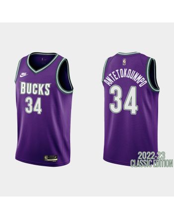 Milwaukee Bucks Giannis Antetokounmpo 34 2022-23 Classic Edition Purple Men Jersey