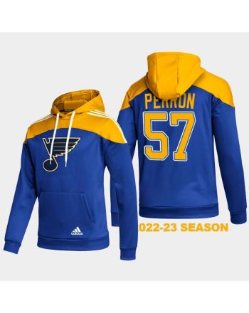 St. Louis Blues 57 David Perron 2022-23 Blue Hoodie Pullover