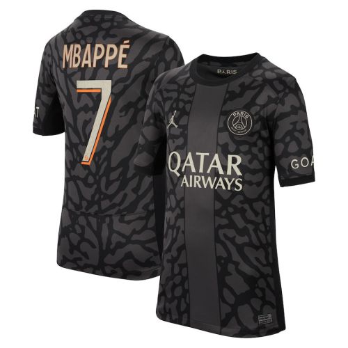 Kylian Mbappe 7 Paris Saint-Germain x Jordan 2023/24 Third Match Jersey - YOUTH Black