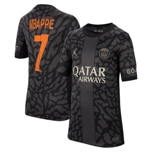 Kylian Mbappé 7 Paris Saint-Germain x Jordan Champions League 2023/24 Third YOUTH Jersey - Anthracite